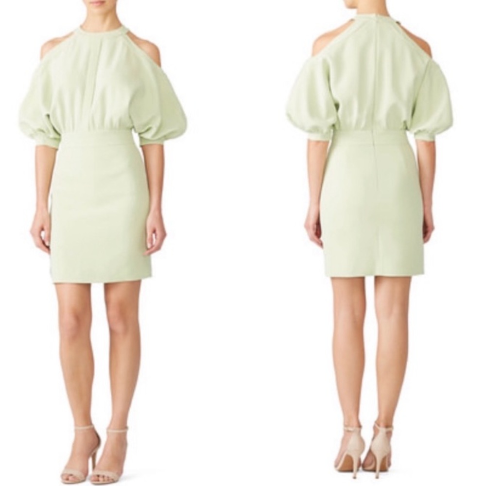 $1,006 GENNY Italy Mint Cold Shoulder Dress Bubble Mini Pale Green Blogger